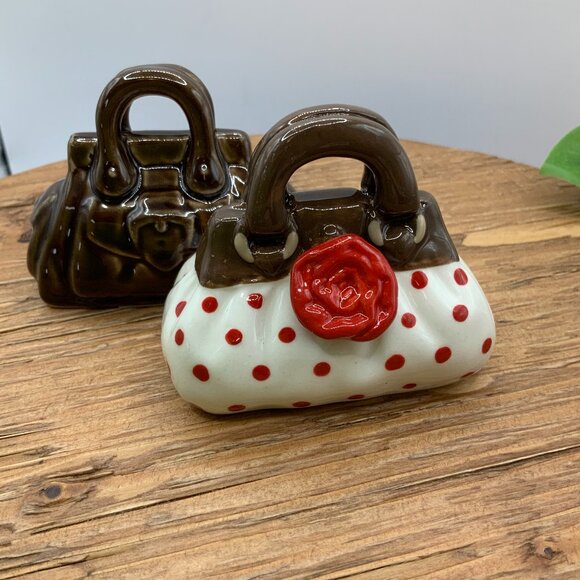Grasslands Road Polka Dot Brown Purses Salt & Pepper Shaker Set - Picture 1 of 6